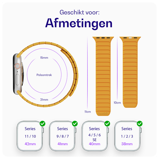 Buddi Fuse Magnetisch Apple Watch Bandje - 1-11/SE - 38/40/41/42MM Geel afbeelding 6