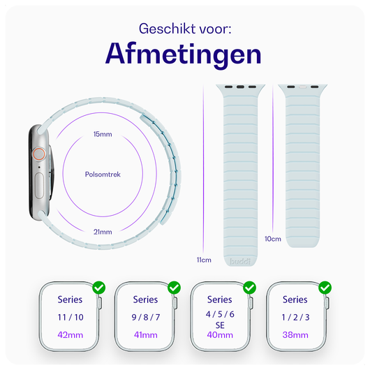 Buddi Fuse Magnetisch Apple Watch Bandje - 1-11/SE - 38/40/41/42MM Lichtblauw afbeelding 6