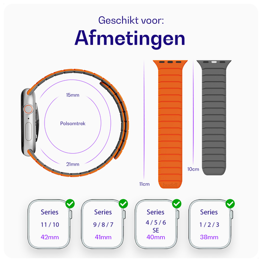 Buddi Fuse Magnetisch Apple Watch Bandje - 1-11/SE - 38/40/41/42MM Oranje afbeelding 6