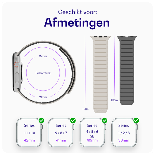 Buddi Fuse Magnetisch Apple Watch Bandje - 1-11/SE - 38/40/41/42MM Sterrenlicht afbeelding 6