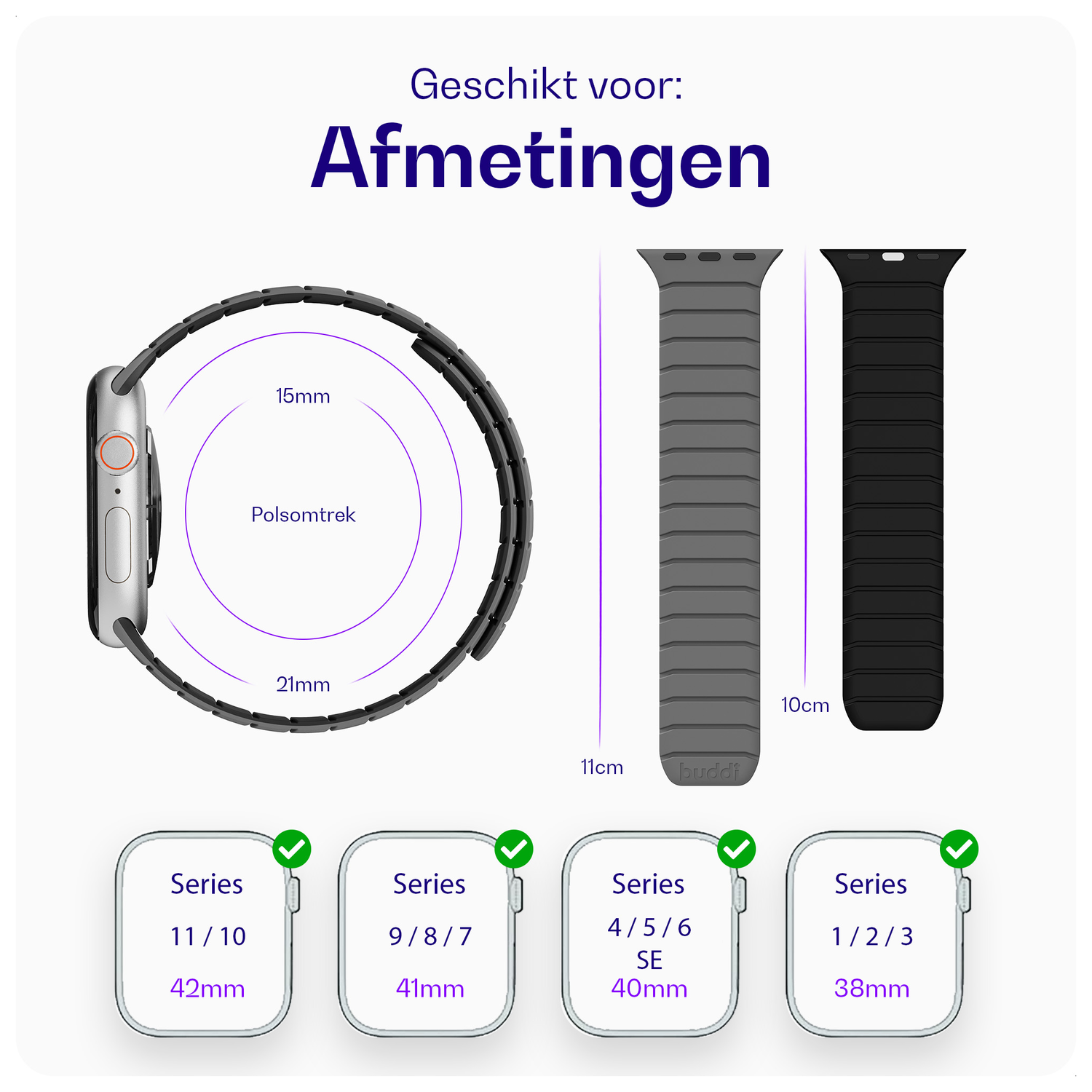 Buddi Fuse Magnetisch Apple Watch Bandje - 1-11/SE - 38/40/41/42MM Grijs afbeelding 6
