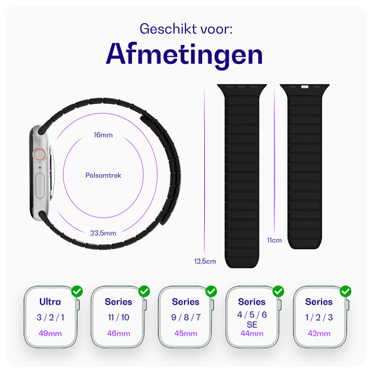 Buddi Fuse Magnetic Apple Watch Bandje 1-11/SE/Ultra 49/46/45/44MM Zwart afbeelding 6
