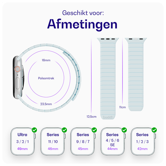 Buddi Fuse Magnetic Apple Watch Bandje 1-11/SE/Ultra 49/46/45/44MM Lichtblauw afbeelding 6