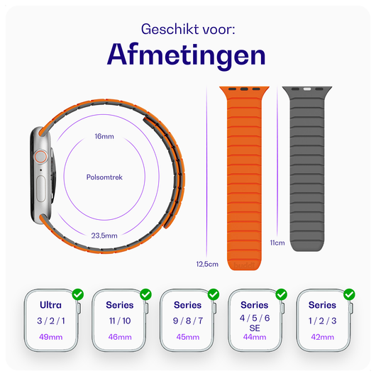 Buddi Fuse Magnetic Apple Watch Bandje 1-11/SE/Ultra 49/46/45/44MM Oranje afbeelding 6