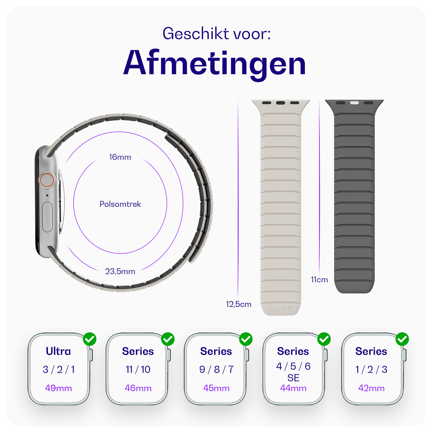 Buddi Fuse Magnetic Apple Watch Bandje 1-11/SE/Ultra 49/46/45/44MM Sterrenlicht afbeelding 6