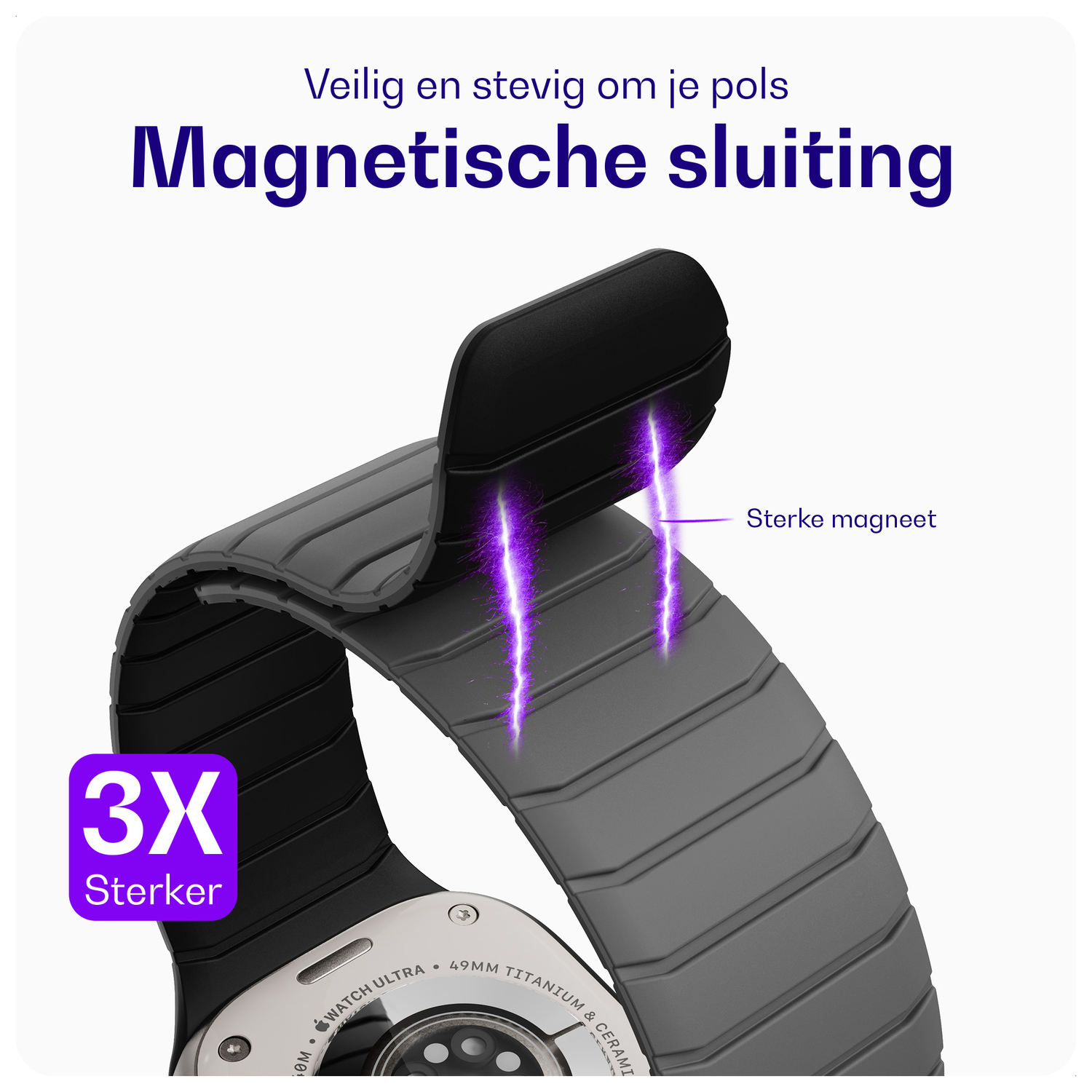 Buddi Fuse Magnetic Apple Watch Bandje 1-11/SE/Ultra 49/46/45/44MM Grijs afbeelding 2