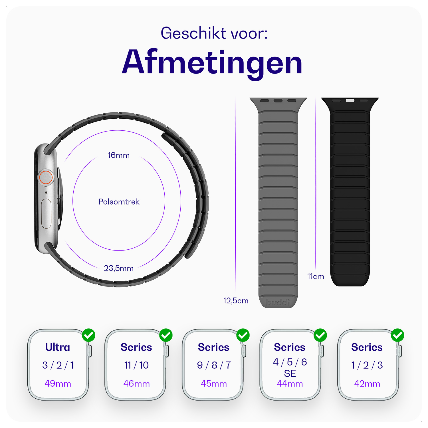 Buddi Fuse Magnetic Apple Watch Bandje 1-11/SE/Ultra 49/46/45/44MM Grijs afbeelding 6