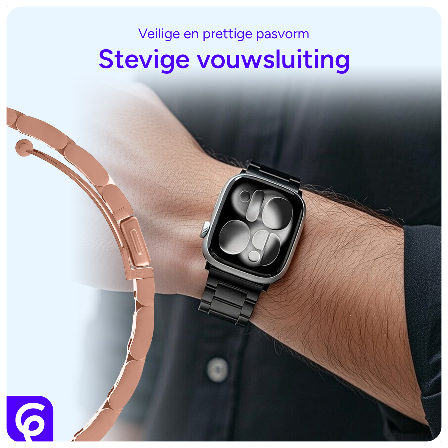 SBG RVS - Apple Watch Bandje - 1-11/SE - 38/40/41/42MM - Rose Goud afbeelding 2