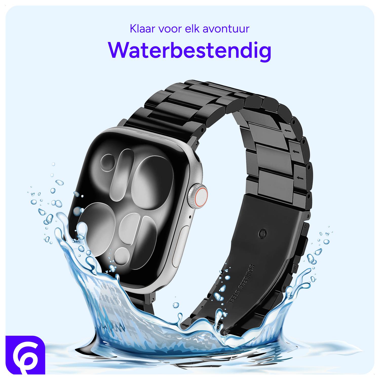 SBG RVS - Apple Watch Bandje - 1-11/SE - 38/40/41/42MM - Zwart afbeelding 3