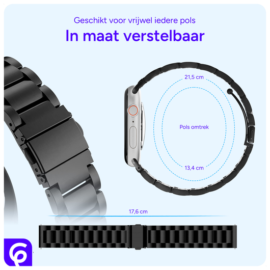 SBG RVS - Apple Watch Bandje - 1-11/SE - 38/40/41/42MM - Zwart afbeelding 5