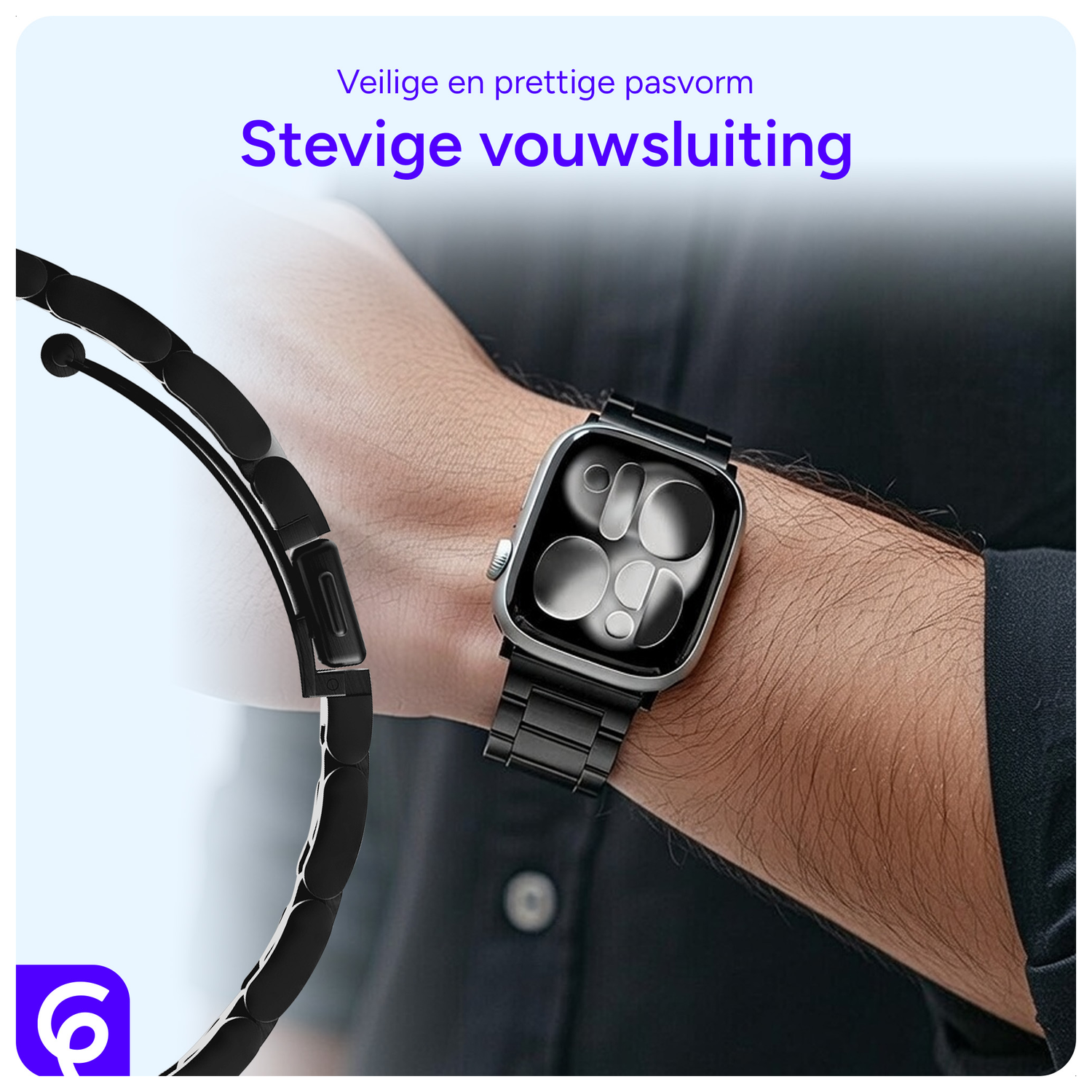 SBG RVS - Apple Watch Bandje - 1-11/SE/Ultra - 49/46/45/44/42MM - Zwart afbeelding 2