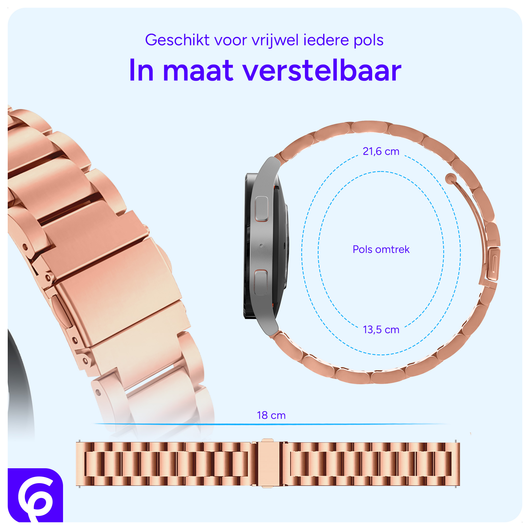 SBG RVS - Universeel Smartwatch / Horloge Bandje Schakels 20MM - Rose Goud afbeelding 5