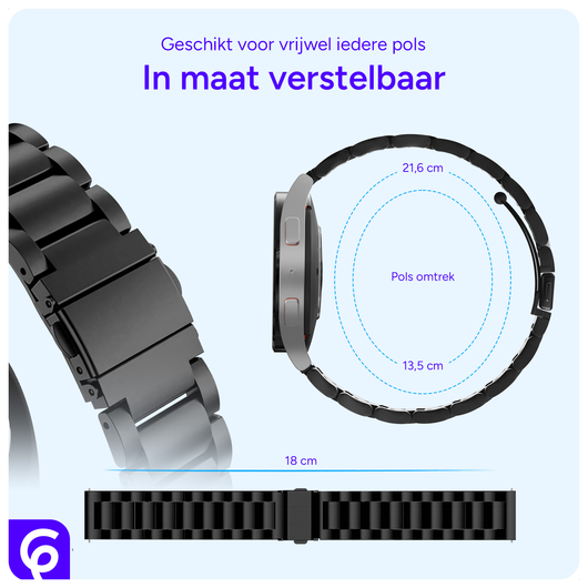 SBG RVS - Universeel Smartwatch / Horloge Bandje Schakels 20MM - Zwart afbeelding 5