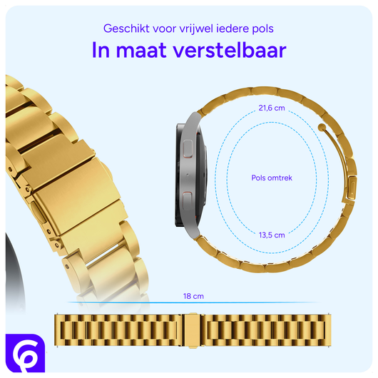 SBG RVS - Universeel Smartwatch / Horloge Bandje Schakels 22MM - Goud afbeelding 5