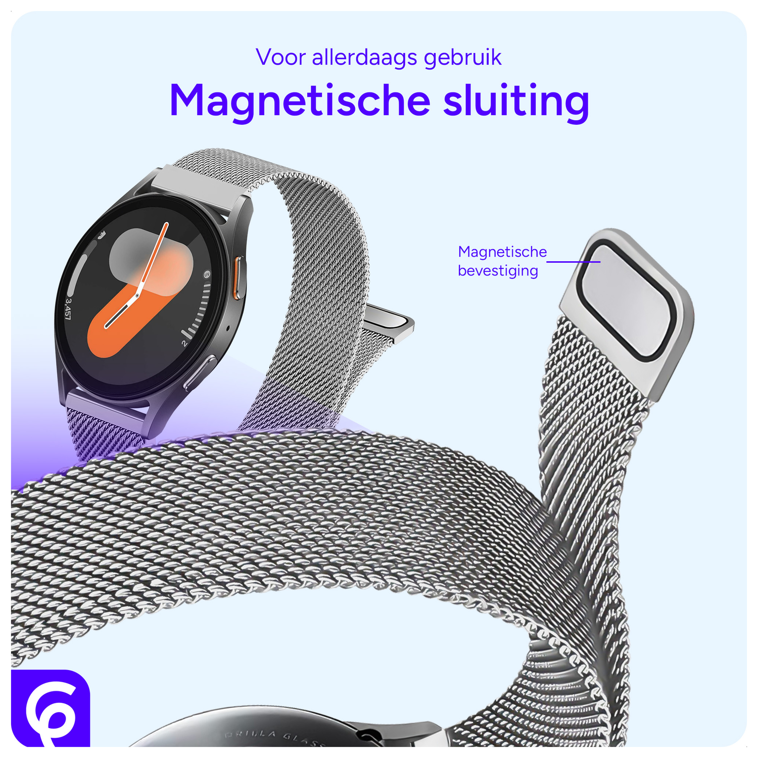 SBG Universeel Smartwatch / Horloge Bandje - Milanees - 20MM - Zilver afbeelding 2