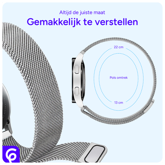 SBG Universeel Smartwatch / Horloge Bandje - Milanees - 20MM - Zilver afbeelding 4