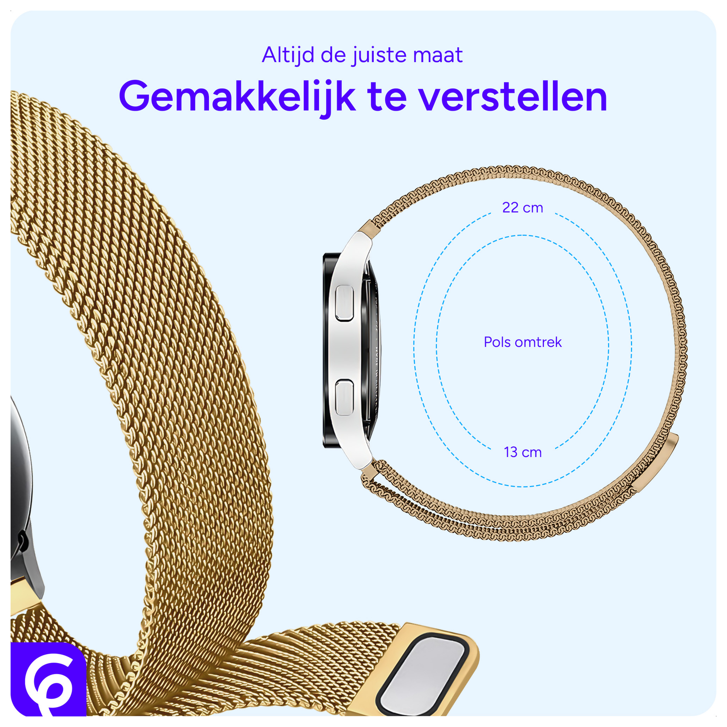 SBG Universeel Smartwatch / Horloge Bandje - Milanees - 22MM - Goud afbeelding 4