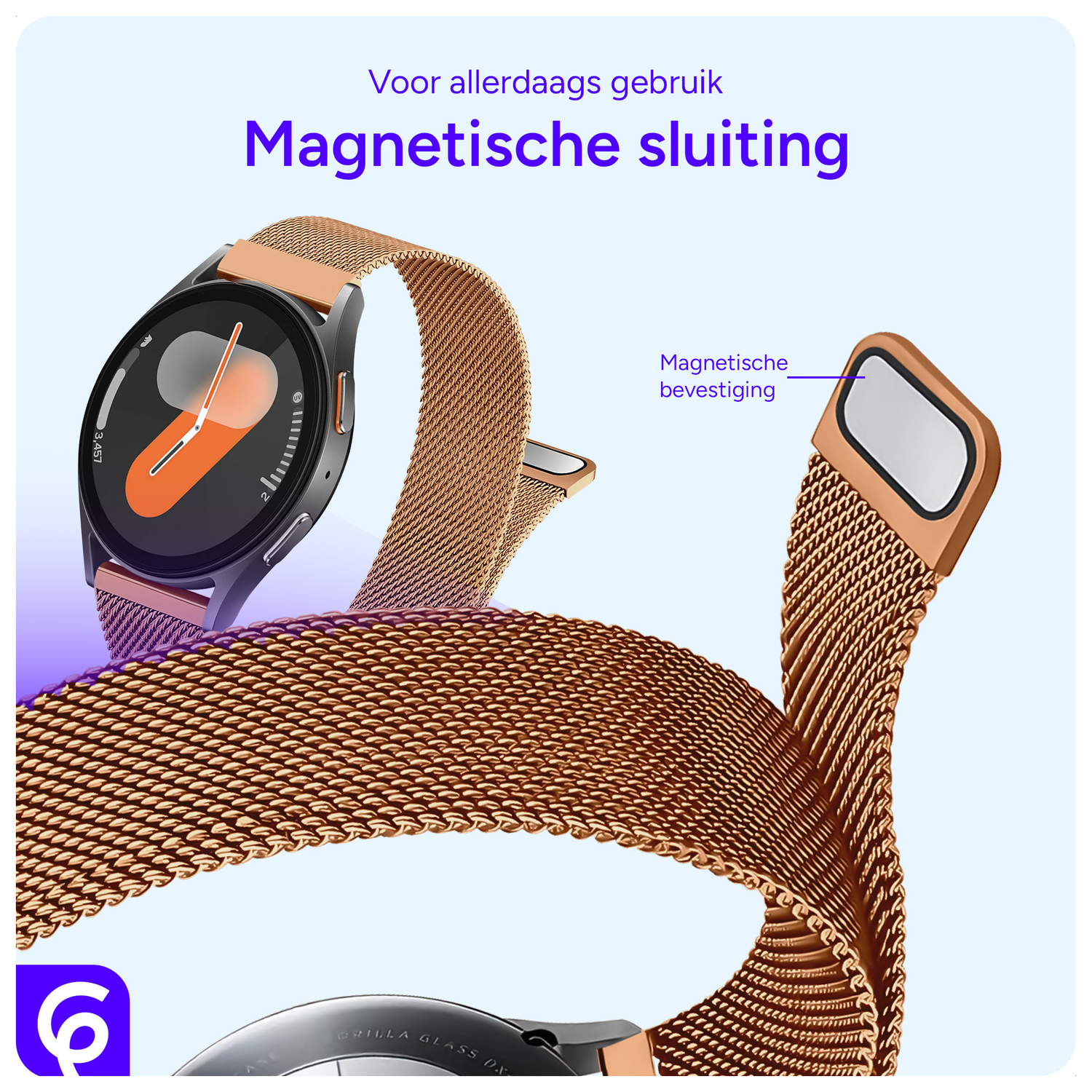 SBG Universeel Smartwatch / Horloge Bandje - Milanees - 22MM - Roze Goud afbeelding 2