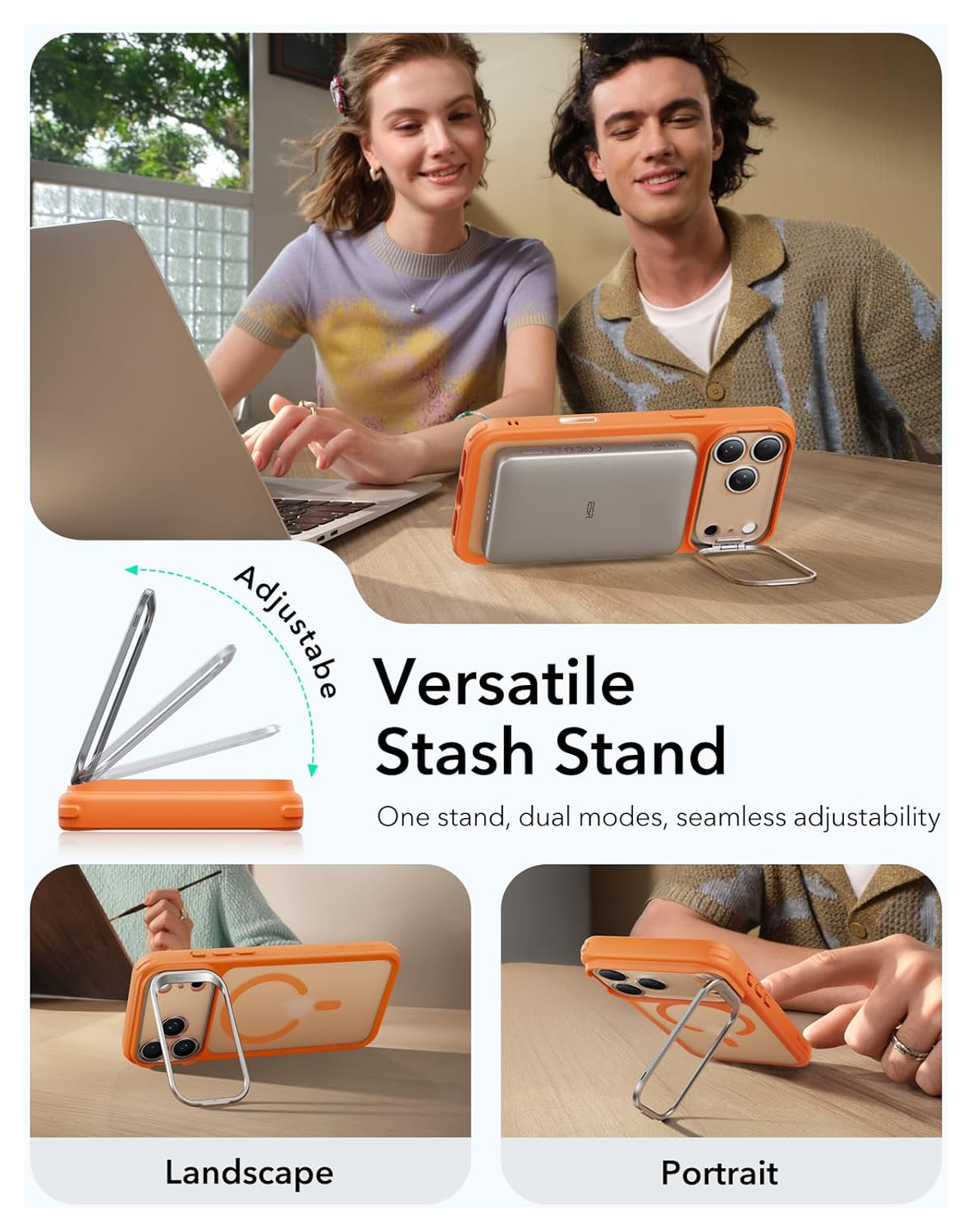 ESR Classic Hybrid MagSafe iPhone 17 Pro Max Hoesje Stand Oranje afbeelding 6