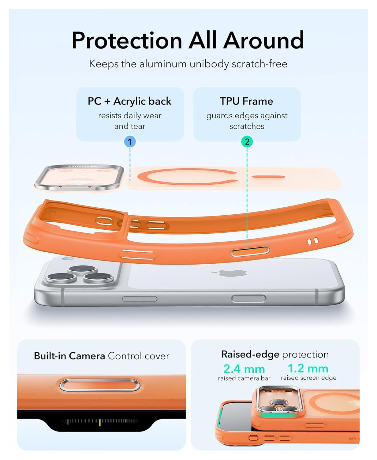 ESR Classic Hybrid MagSafe iPhone 17 Pro Max Hoesje Stand Oranje afbeelding 9
