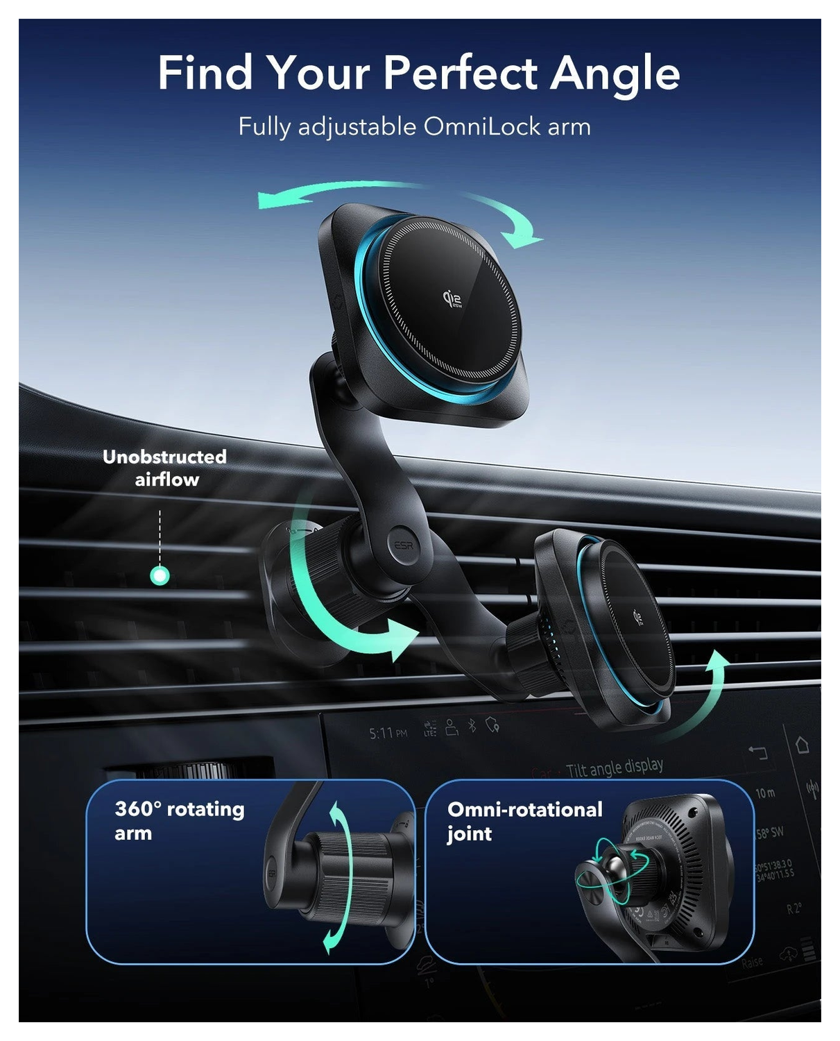 ESR OmniLock 25W MagSafe / Qi2 Telefoonhouder Ventilatierooster CryoBoost Zwart afbeelding 6