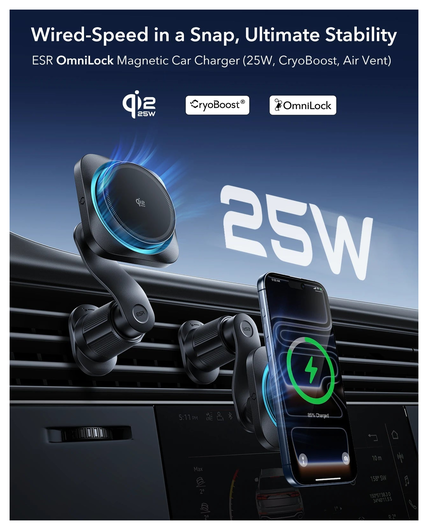 ESR OmniLock 25W MagSafe / Qi2 Telefoonhouder Ventilatierooster CryoBoost Zwart afbeelding 8