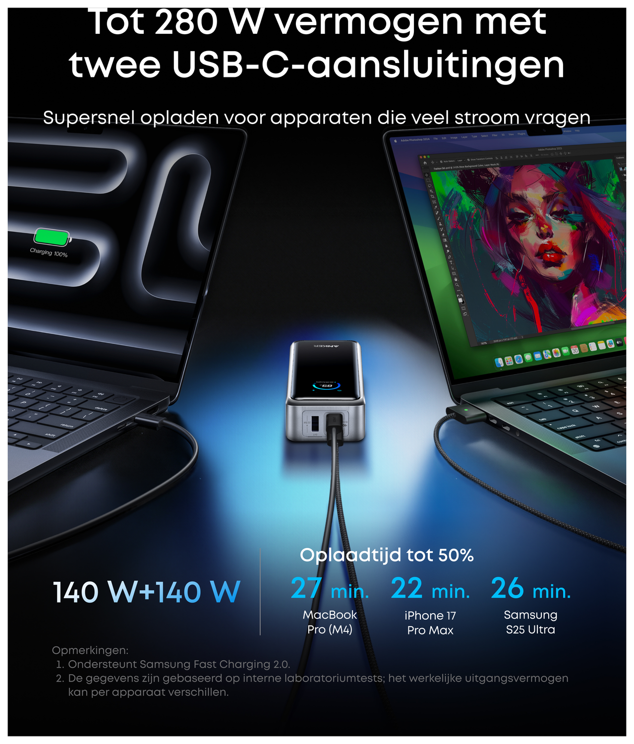 Anker Prime (300W) 26.250 mAh Powerbank Laptop/MacBook met 140W Snelladen Grijs afbeelding 5