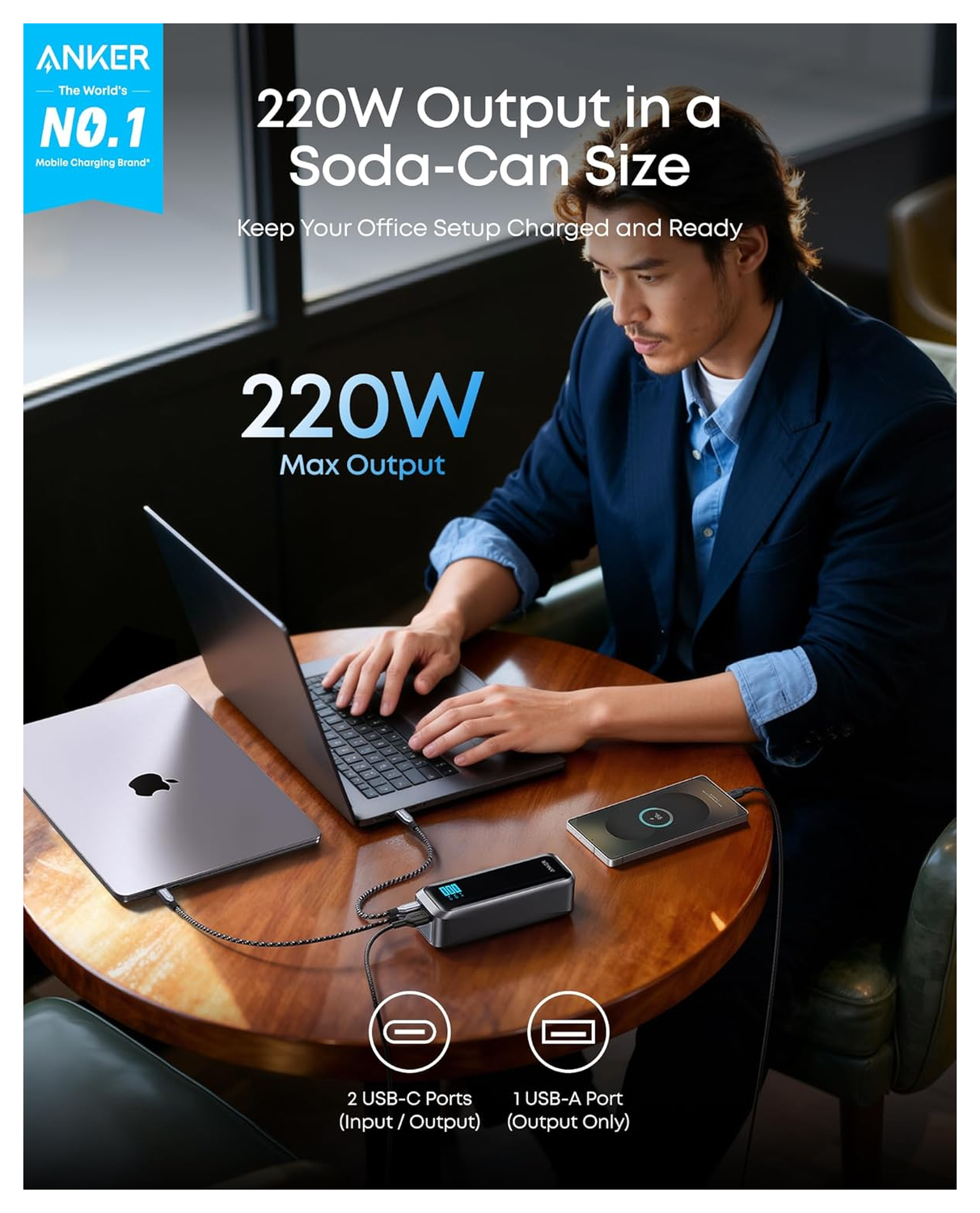 Anker Prime (220W) 20.000 mAh Powerbank Laptop/MacBook Snellader Zilver afbeelding 2