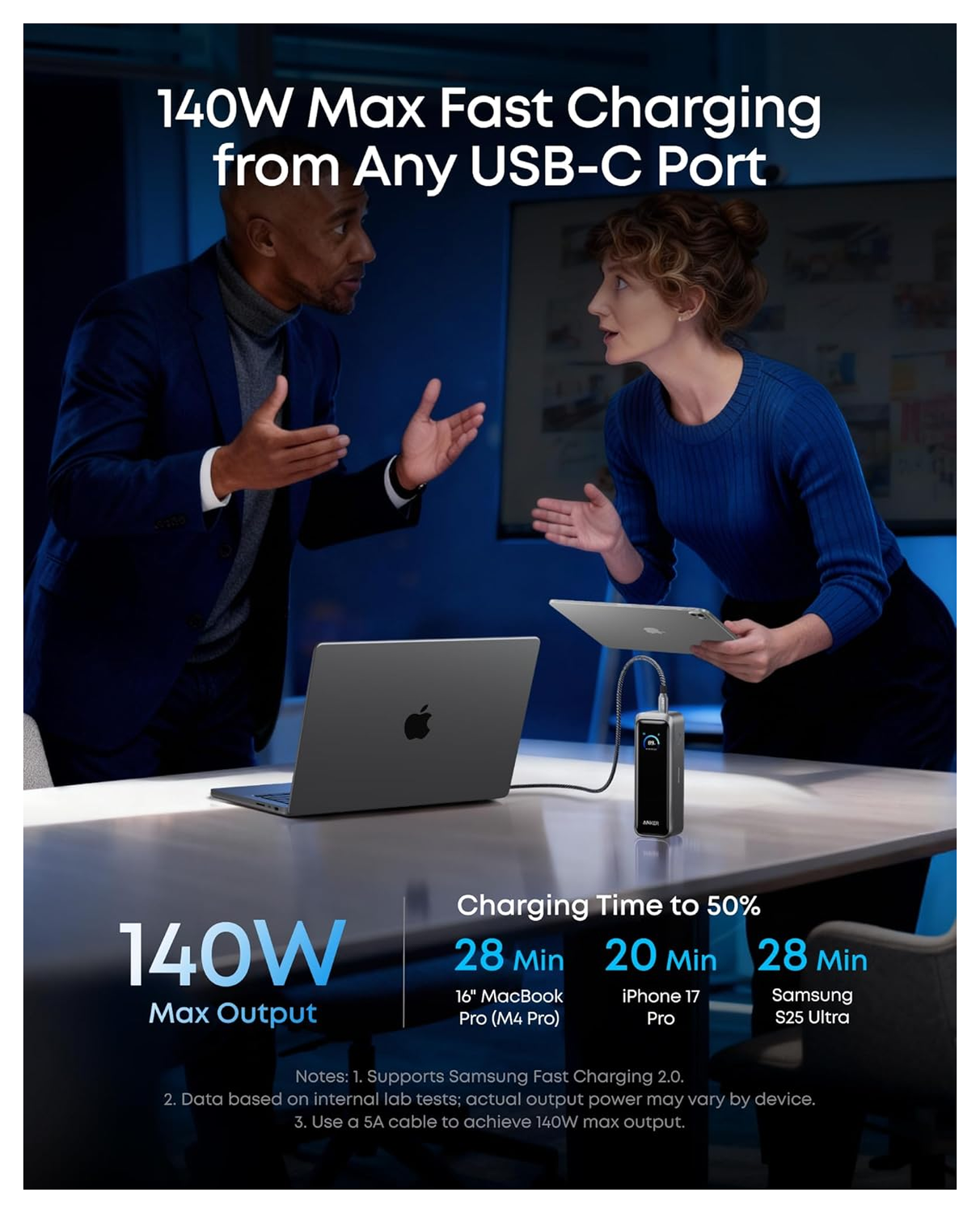 Anker Prime (220W) 20.000 mAh Powerbank Laptop/MacBook Snellader Zilver afbeelding 5