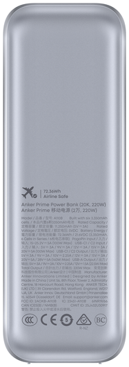 Anker Prime (220W) 20.000 mAh Powerbank Laptop/MacBook Snellader Zilver afbeelding 11