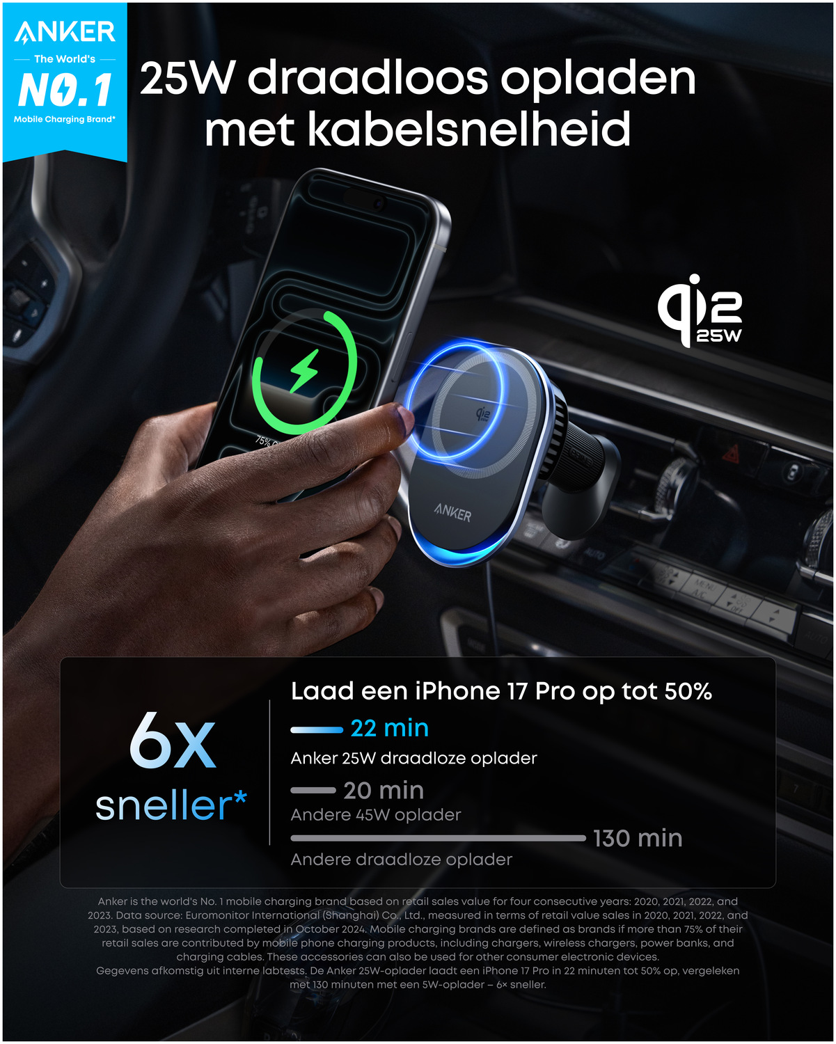 Anker Prime (25W) Qi2 Telefoonhouder Auto Ventilatierooster met MagSafe Opladen afbeelding 3