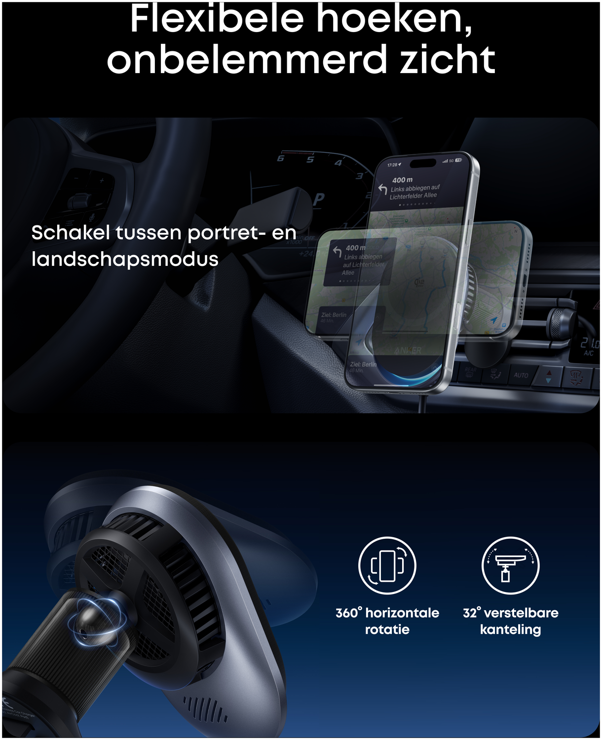 Anker Prime (25W) Qi2 Telefoonhouder Auto Ventilatierooster met MagSafe Opladen afbeelding 7