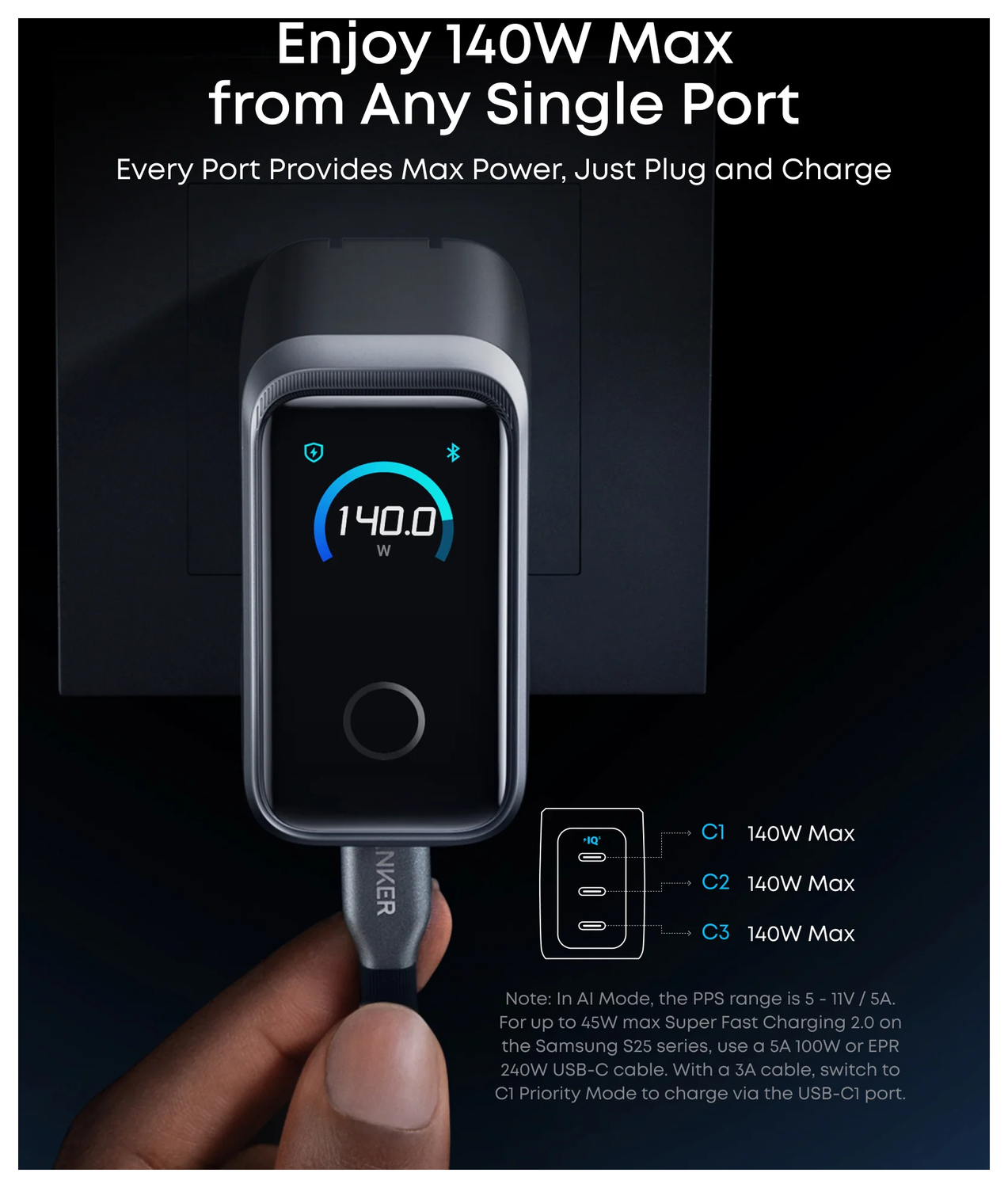 Anker Prime (160W) GaN USB-C Snellader Fast Charge Adapter Zilver afbeelding 4