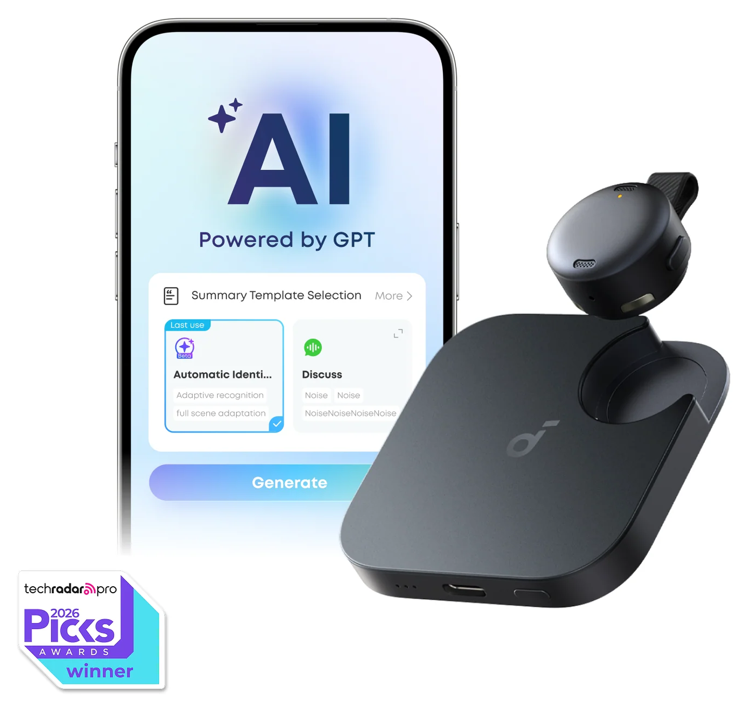 Anker SoundCore Work Compacte AI Voice Recorder met Transcriptie Zwart afbeelding 1