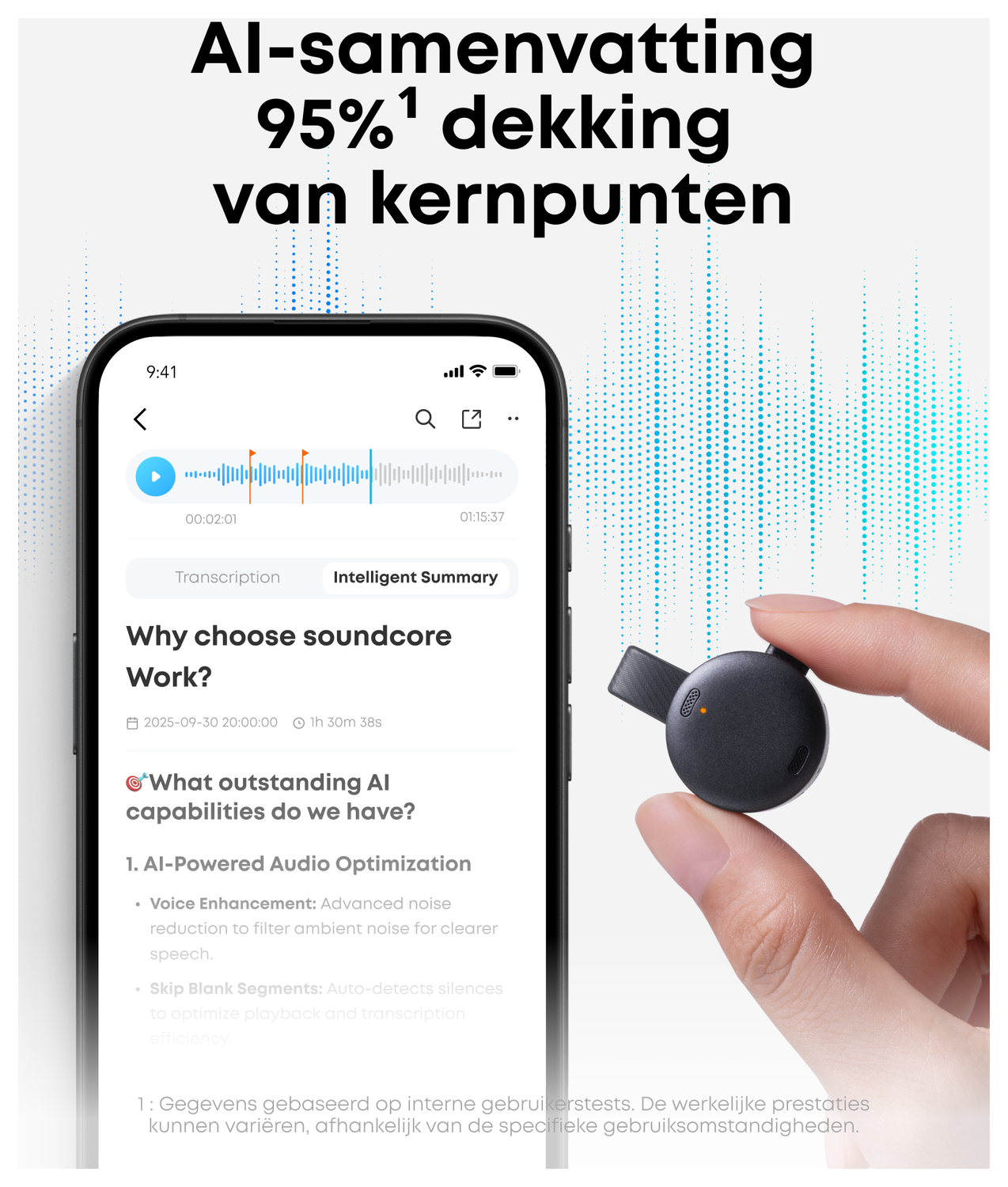Anker SoundCore Work Compacte AI Voice Recorder met Transcriptie Zwart afbeelding 5