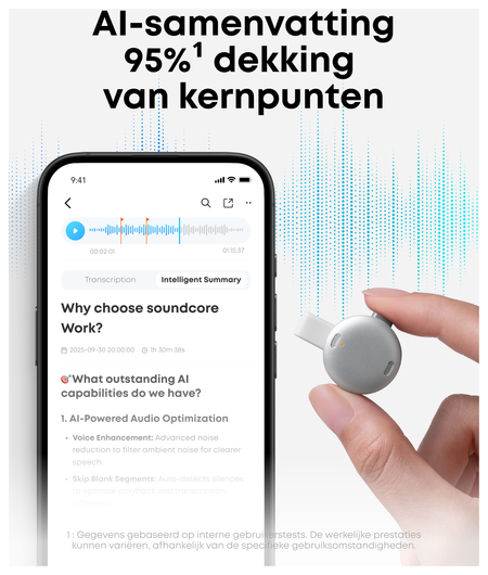 Anker SoundCore Work Compacte AI Voice Recorder met Transcriptie Wit afbeelding 4