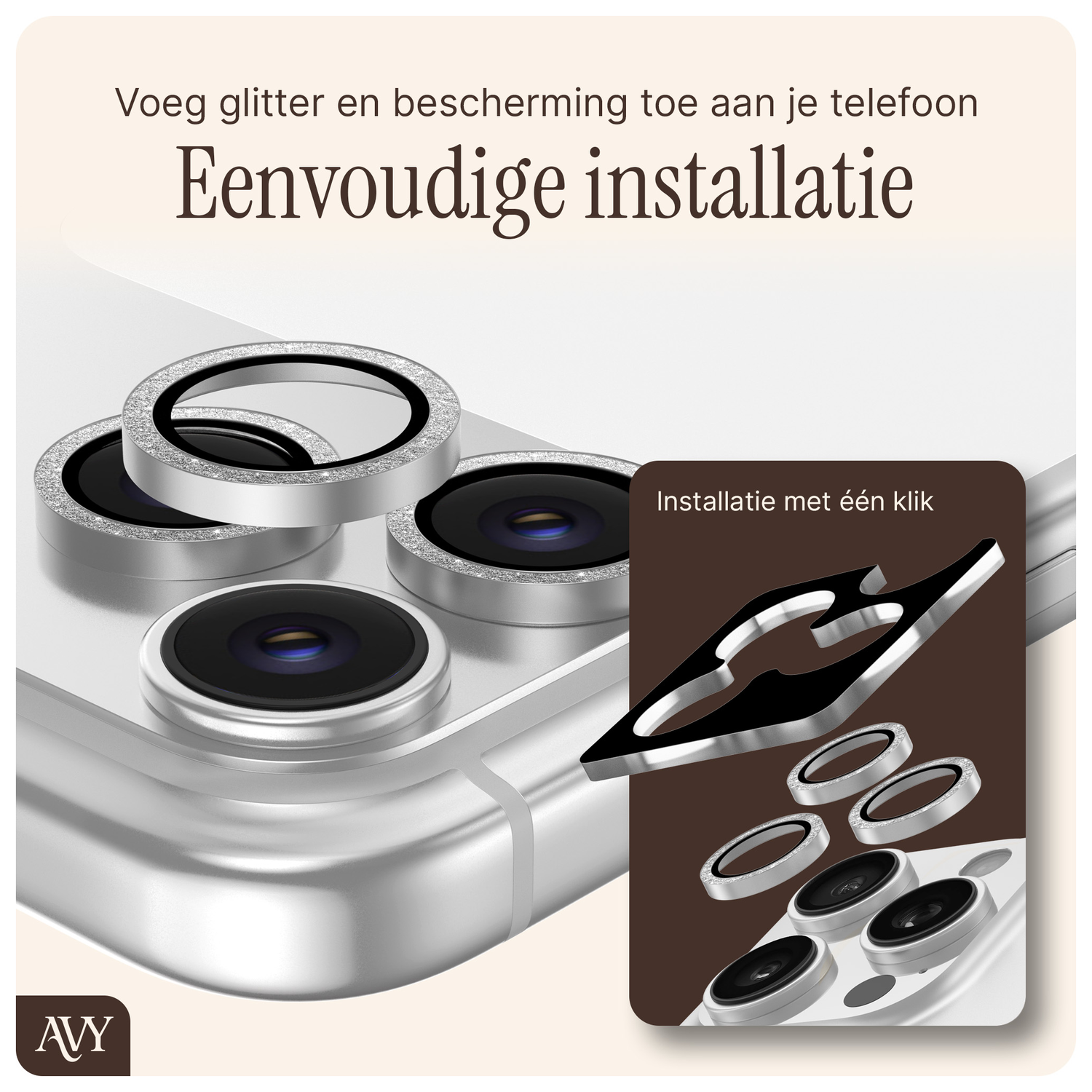 AVY iPhone 12 Pro / 11 Pro / 11 Pro Max Camera Protector Rings Glitter Goud afbeelding 6