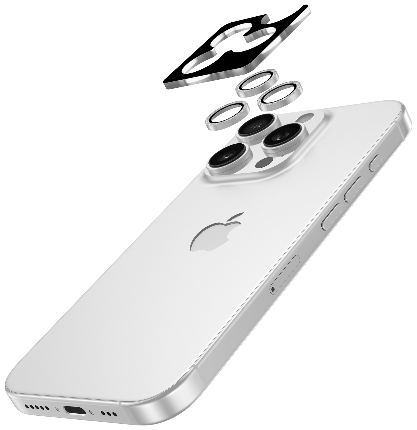 AVY Apple iPhone 13 Pro / 13 Pro Max Camera Lens Protector Rings Glitter Zilver afbeelding 2