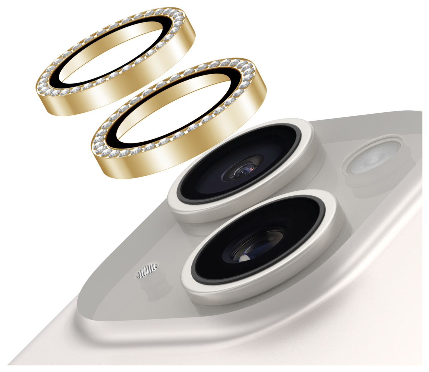 AVY Apple iPhone 14 / 14 Plus Camera Lens Protector Rings Diamant Goud afbeelding 1