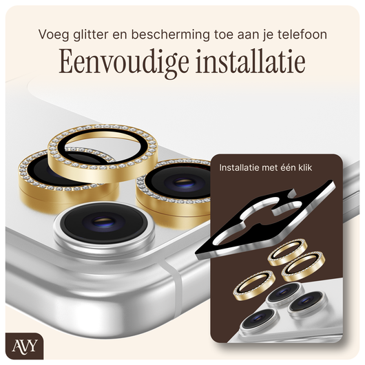 AVY Apple iPhone 14 / 14 Plus Camera Lens Protector Rings Diamant Goud afbeelding 4
