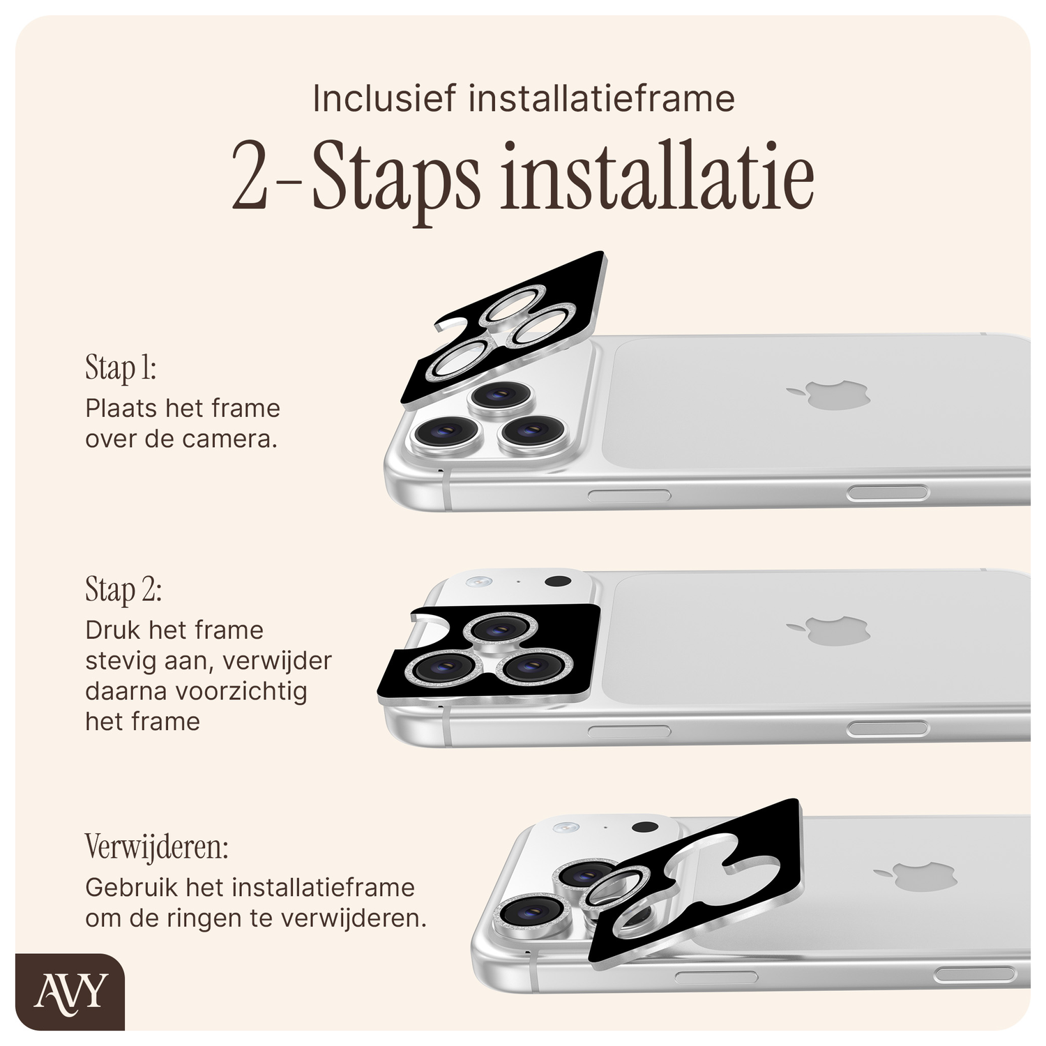 AVY Apple iPhone 15 / 15 Plus Camera Lens Protector Rings Glitter Zilver afbeelding 8