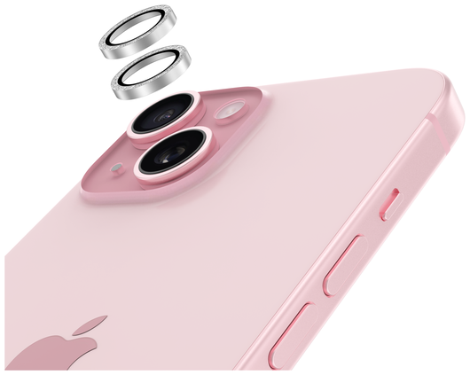 AVY Apple iPhone 15 / 15 Plus Camera Lens Protector Rings Glitter Zilver afbeelding 9