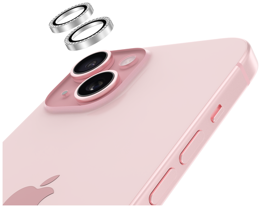 AVY Apple iPhone 15 / 15 Plus Camera Lens Protector Rings Diamant Zilver afbeelding 9