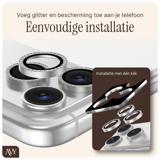 AVY Apple iPhone 15 / 15 Plus Camera Lens Protector Rings Diamant Zilver afbeelding 4