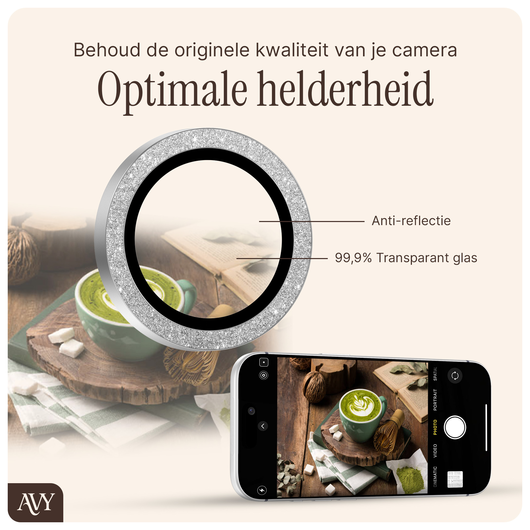 AVY Apple iPhone 16e Camera Lens Protector Rings Glitter Zilver afbeelding 5