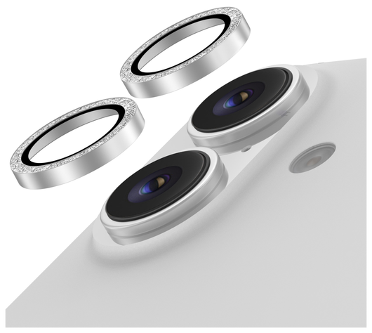 AVY Apple iPhone 17 / 16 / 16 Plus Camera Lens Protector Rings Glitter Zilver afbeelding 1