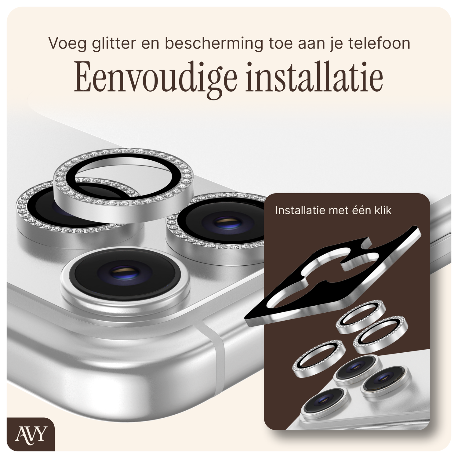 AVY Apple iPhone Air Camera Lens Protector Rings Diamant Zilver afbeelding 4