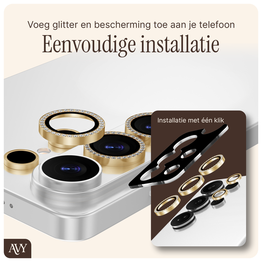 AVY Samsung Galaxy S26 Camera Lens Protector Rings Diamant Goud afbeelding 4