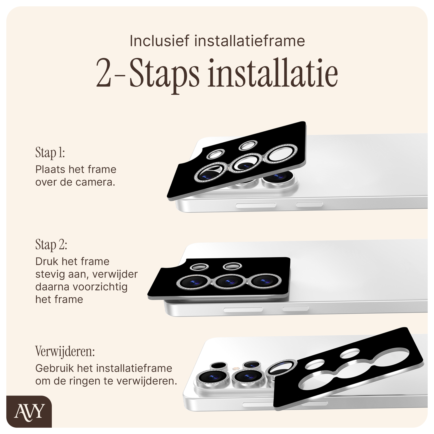 AVY Samsung Galaxy S26 Camera Lens Protector Rings Diamant Zilver afbeelding 6
