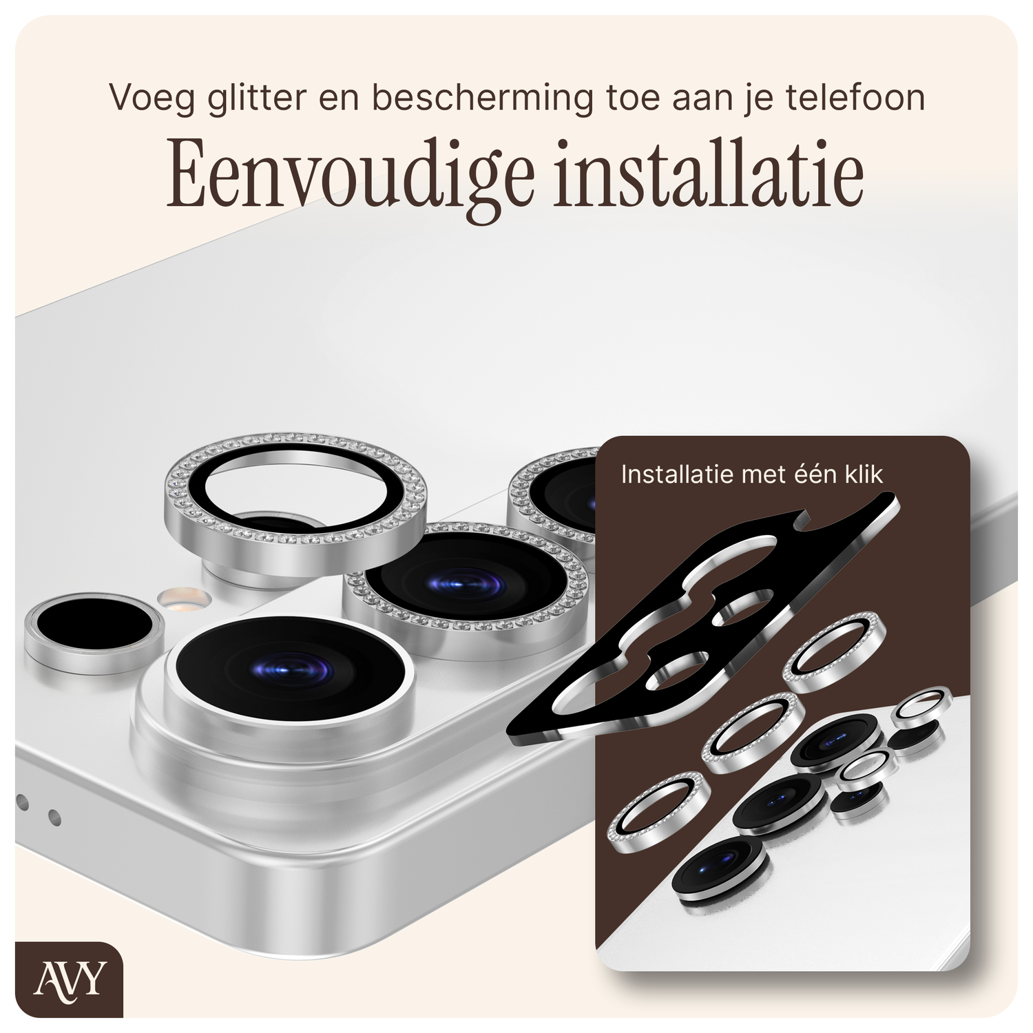 AVY Samsung Galaxy S26 Plus Camera Lens Protector Rings Diamant Zilver afbeelding 4